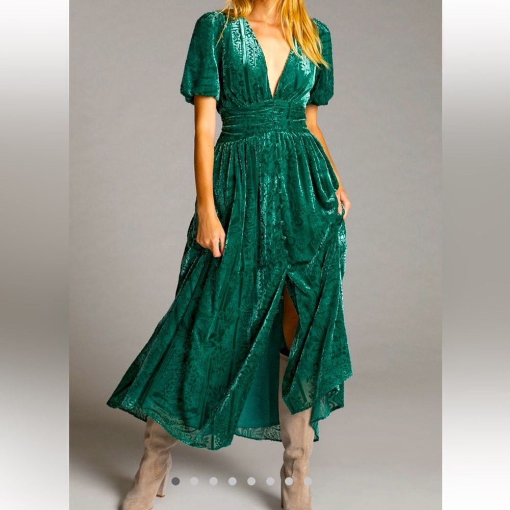 Anthropologie Green velvet burnout Maxi Katerina Dress
